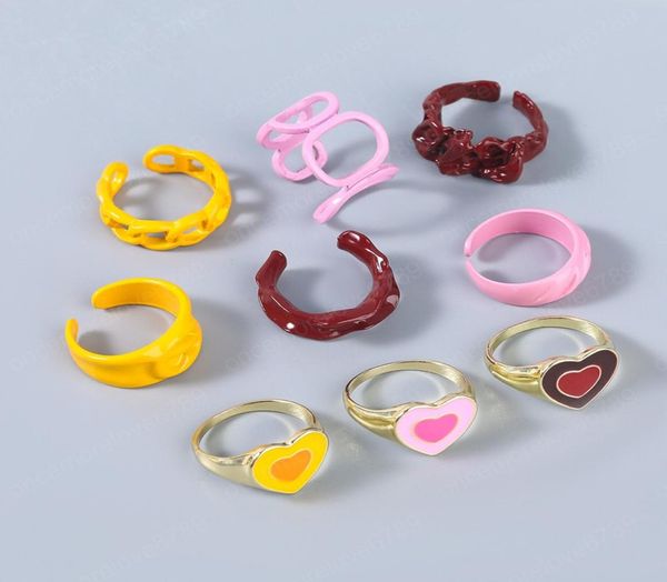 

vintage colorful heart y2k ring set open copper rings for women candy color hand painted rings jewelry6610481, Silver