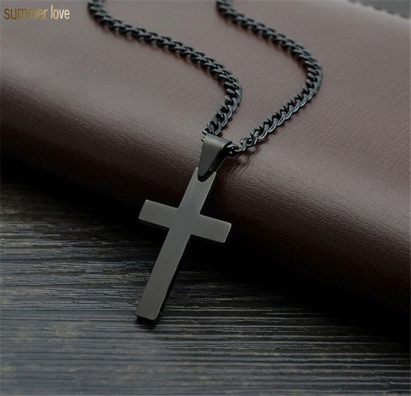 

fashion stainless steel cross necklace for men women gold silver black link chain jesus cross pendant necklaces prayer jewelry8333178