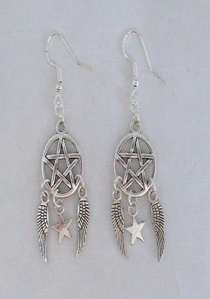 

vintage silver supernatural pentagram earrings for women statement angel wings dangle earrings hooks punk drop earing gothic jewel4411376