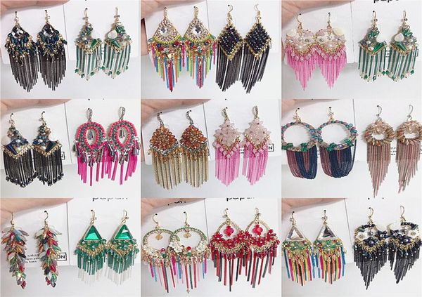 

luxury retro long crystal tassel bohemian earrings celebrity style handmade tassel earrings mix jewelry wholes for women dhl4874919, Silver