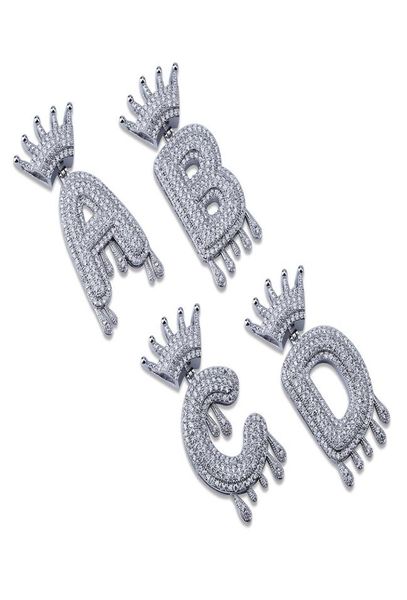 

hip hop iced out az no custom name crown drip letter pendant necklace chain gold silver color cubic zircon jewelry5467259