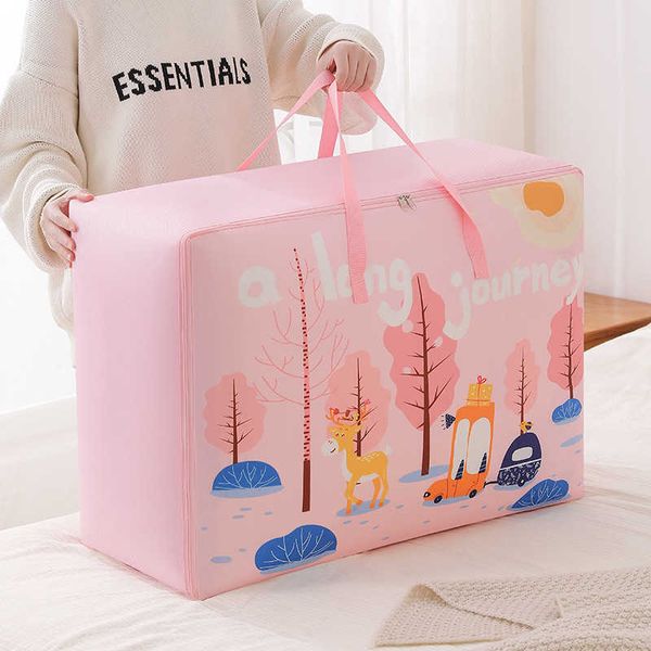 

oversized duvet storage bag printed cartoon luggage bag cotton quilt moving packing bag clothes and organizing bag