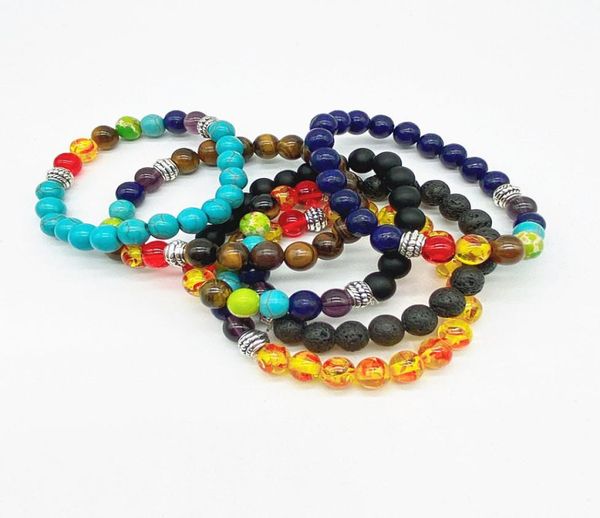 

colorful natural lava stone charm bracelets balance beads for men women yoga party club handmade jewelry5095748, Golden;silver