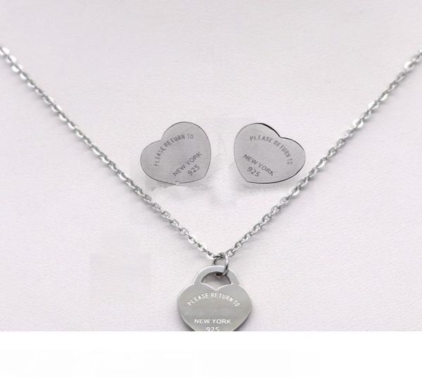 

silver titanium stainless steel letter love heart t earrings necklace jewelry set for women wedding jewelry1409193