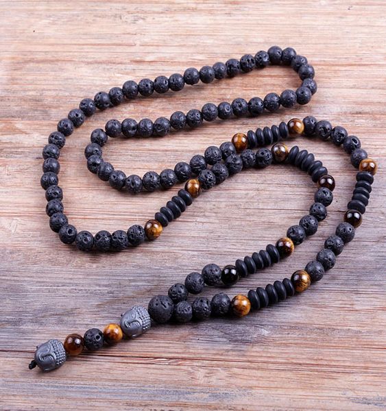 

new design black 6mm blava stones wood bead men039s hematite buddha bead necklace4929890, Silver