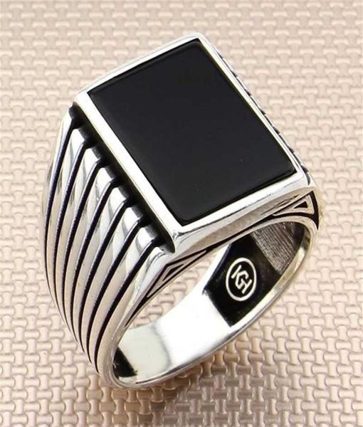 

classic silver ring rectangle black onyx gemstone men made in turkey solid 925 sterling 2201134885499, Slivery;golden