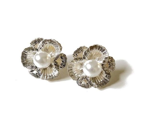 

new sweet cute simple silver flower finding elegant pearl stud earring party popular stud gift earring9429479, Golden;silver