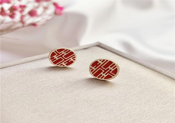 

chinese style silver needle new year hi word small bride getting married stud earrings for women fashion jewelry accessories2631868, Golden;silver