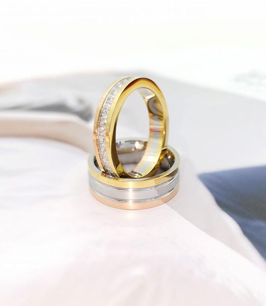 

luxury designer jewelry mens rings three colors inlay full diamond ring titanium steel 18k gold girl couple gift women men rings f8988626, Silver