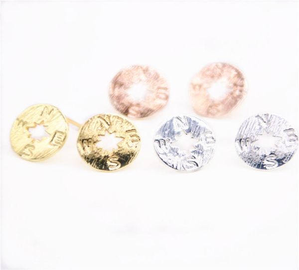 

trendy compass style stud circle with letter stud earrings gold silver rose three color optional suitable for men and women6370551, Golden;silver