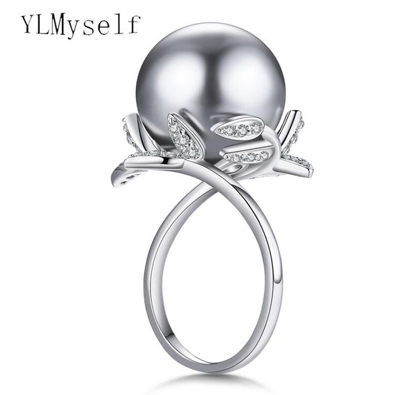 

fantastic leaf ring with big grey pearl trendy white jewellery drop anel anillos aneis female jewelry rings6211466, Golden;silver