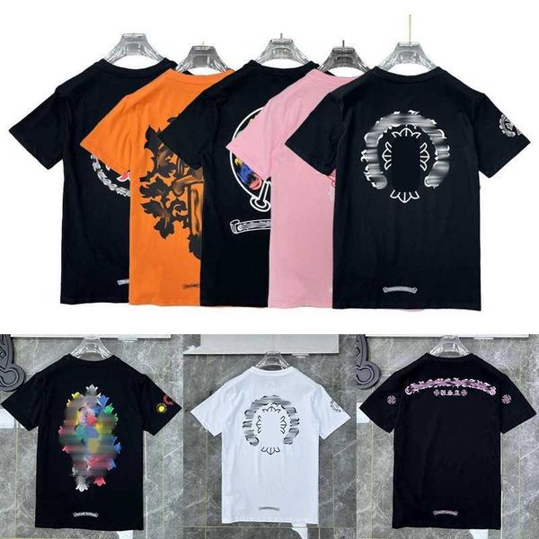 

designer mens womens t shirts summer loose horseshoe cross print brand ch letters clothing t-shirt classic luxurys tee casual pure cotton wo, White;black