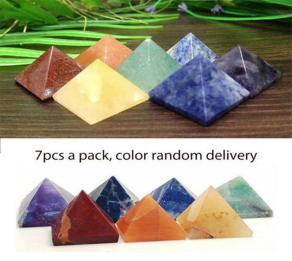 

pack of 7 chakra pyramid stone set crystal healing wicca natural spirituality carvings natural stone square quartz turquoise gemst6137441, Black