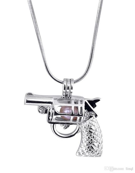

new design gun cage pendant pistol shape pearl gem beads locket pendant mounting diy jewelry charms accessory p707752798, Silver