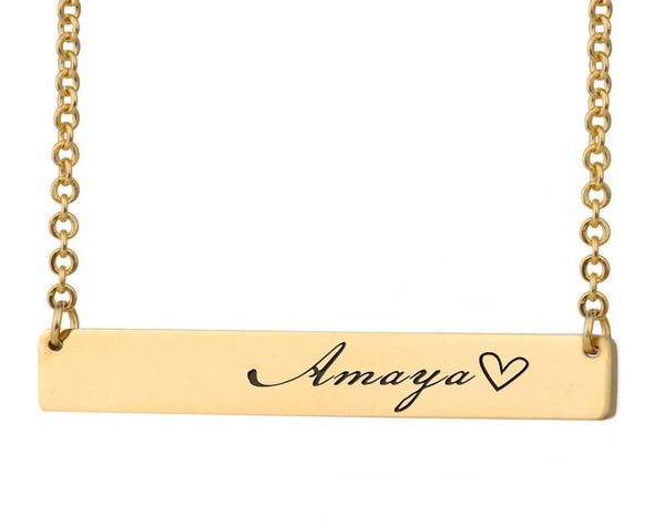 

custom personalized name bar necklace gold for women stainless steel engraved heart coordinates name words initial simple jewelry 1773500, Silver