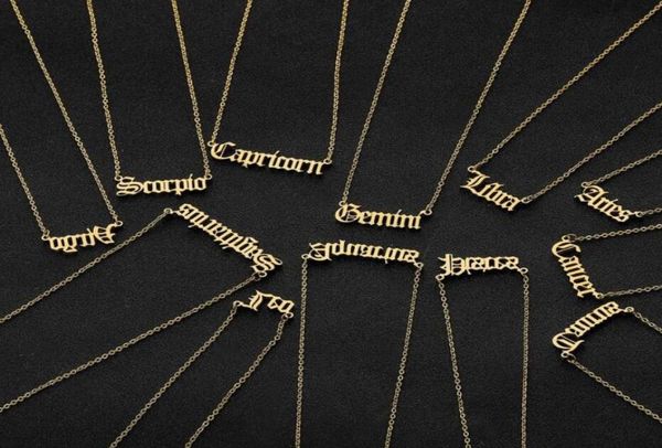 

personalized letter zodiac necklace constellation necklaces custom stainless steel old english necklace birthday jewelry gifts6081077, Silver
