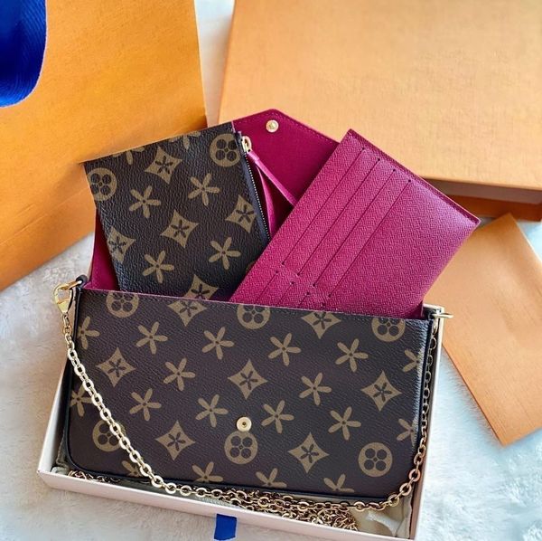 

designer bag womens genuine leather lady bag crossbody bag 3pcs/set shoulder bags brown flower clutch purse messenger handbags with box date