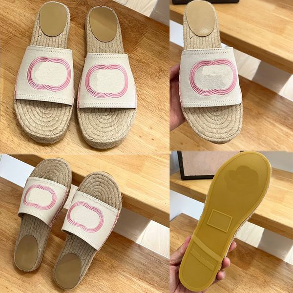 

womens espadrille slide with interlockin white and pink canvas 7258 cord platform with rubber sole flat snadals designer sandals beach sanda, Black