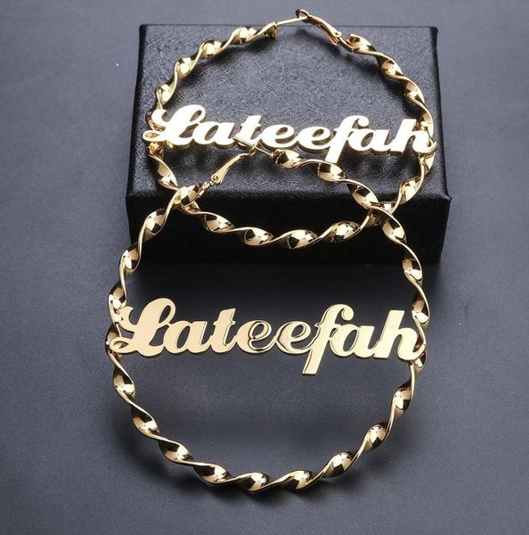 

lateefah stainless steel 84mm custom name earrings personalized fashion charming earrings name style custom3207844, Golden;silver