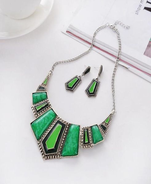 

imitation gemstone pendant necklace earring sets 4 colors exaggeration geometry shape costume jewelry set for women resin all9035295, Silver