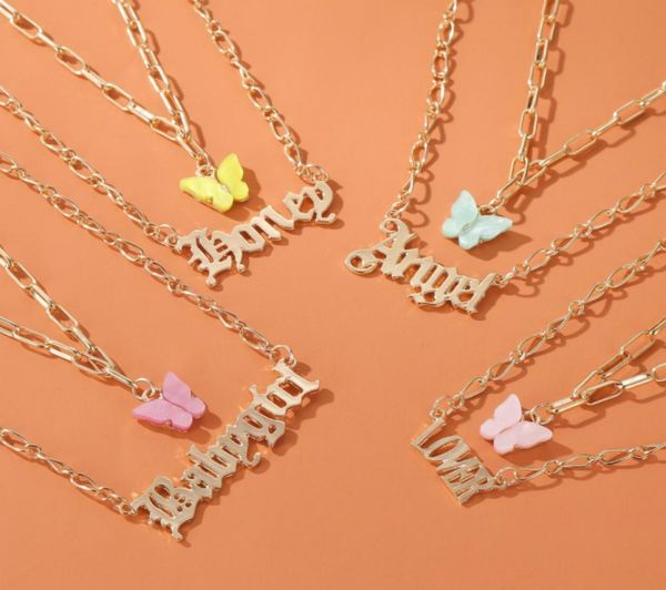 

fashion multilayer women necklace colorful butterfly babygirl angel letter alphabet pendants chain necklaces for women girls gift2234287, Silver