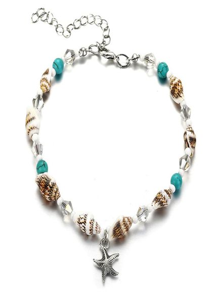 

new bohemian jewelry fashion summer style vintage silver starfish charm anklet bracelet for women foot jewelry sandal anklets8919075, Red;blue