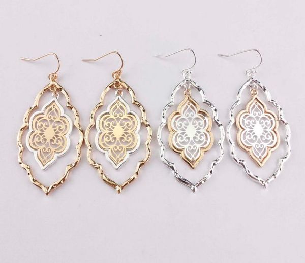 

trendy cut out morocco dangle chandelier filigree two tone frame statement drop earrings for women earrings5248786, Silver
