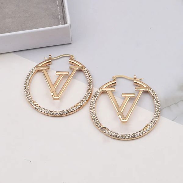 

luxury big gold hoop earrings for lady women 4cm 5 cm circle girls rhinestone letter ear studs design wedding jewelry earring valentines day, Golden;silver