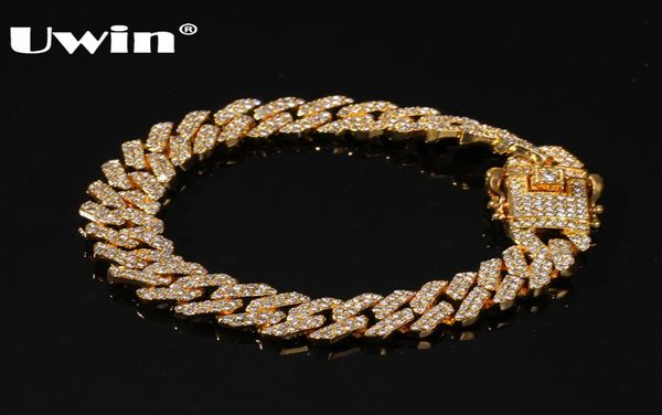 

whole 12mm bling slink miami cuban bracelets gold color full iced rhinestones hiphop mens bracelet fashion jewelry7281687, Black