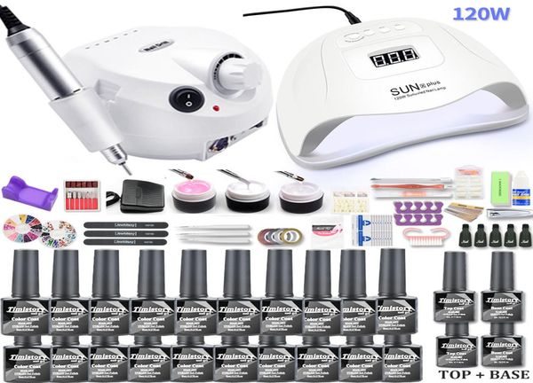 

nail set 35000rpm nail drill machine 80w uv led lamp for manicure 20pcs gel polish set kit gel varnish for art5694325