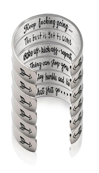 

stainless steel open bracelet motivational lettering letter keep fucking going bracelet wristband c cuff bangle women mens fashion3102908, Black