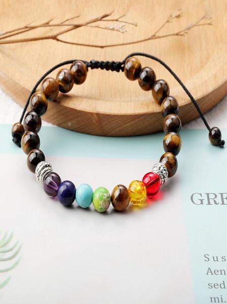 

new 8mm natural stone tiger eye bead bracelets for women men 7 chakra bead healing braid mens bracelet rope adjustable friendship 1833724, Golden;silver