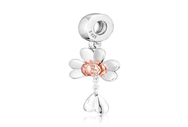 

new authentic 925 sterling silver charm rose gold clover ladybird with one leaf pendant beads fit charm bracelet bangle diy jewe8128798, Black
