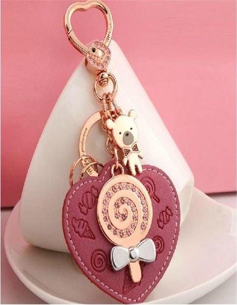 

2017 fashion brand women keychain heart with bear heart lover keychain car keyring female fashion bag chain9500498, Slivery;golden