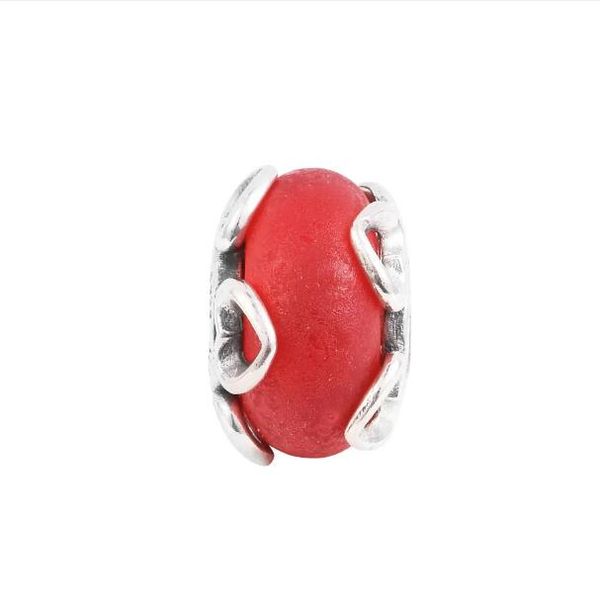 

fits pandora bracelet 925 sterling silver frosted red murano glass & hearts charm diy jewelry beads for women ing, Black