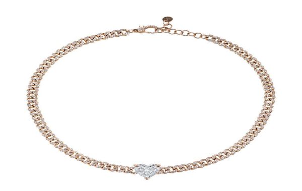 

big heart cz stone paved choker necklace with cz paved cuban chain necklace for hip hop heavy wide chain necklace5736654, Silver