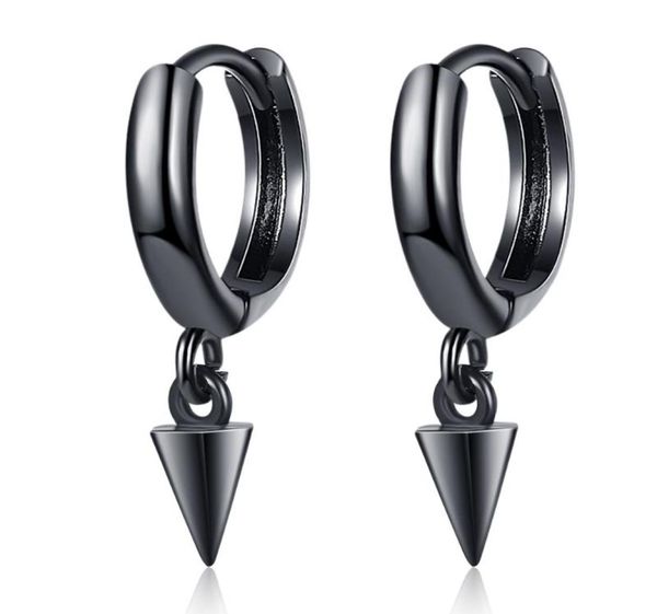 

hoop huggie black spike small round goth cool 925 sterling silver earrings for women men trendy fashion jewelry gift8440089, Golden;silver