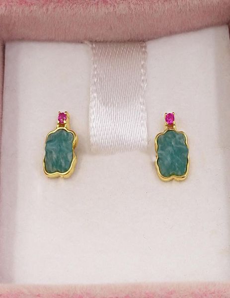

stud gold bear color earrings with amazonite and ruby ref bear jewelry 925 sterling andy jewel 812783064760127, Golden;silver