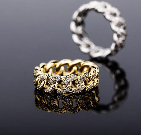 

simple fashion men women ring gold silver bling cz diamond cuban chain ring for men women ring jewelry gift9485373