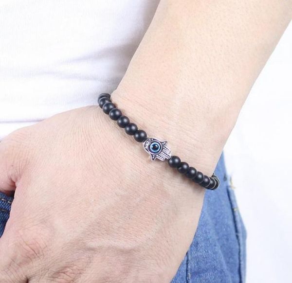 

turkish evil eyes bracelet black natural stone beads obsidian men braslet for women yoga hand jewelry accessories2218105, Golden;silver