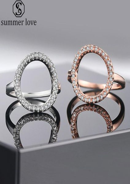 

new white cubic zirconia hoop ring silver rose gold open circle karma promise statement ring for women wedding anniversary jewelry2178738