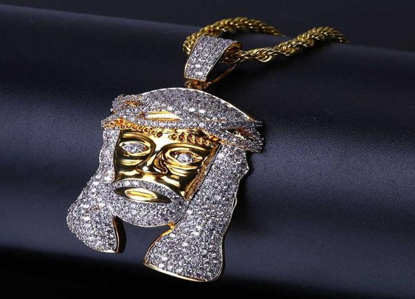 

hip hop iced out all cz stone gold plated jesus mask pendant necklace with rope chains bling jewelry gift for mom2739124, Silver