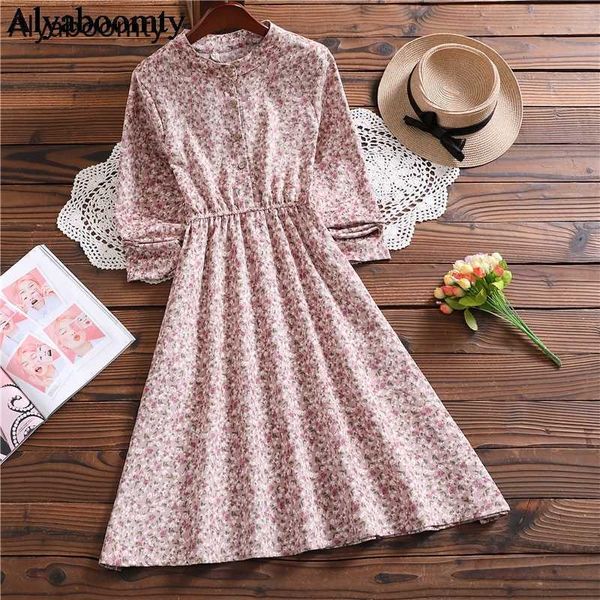 

mori girl spring autumn women corduroy dress 29 patterns casual elastic-waisted vintage vestidos long sleeve korean sweet 210611, Black;gray