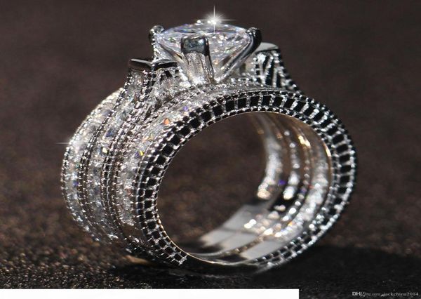 

engagement z simulated diamond diamonique 14kt white gold filled 3 wedding women ring sets gift size 5112557559, Slivery;golden