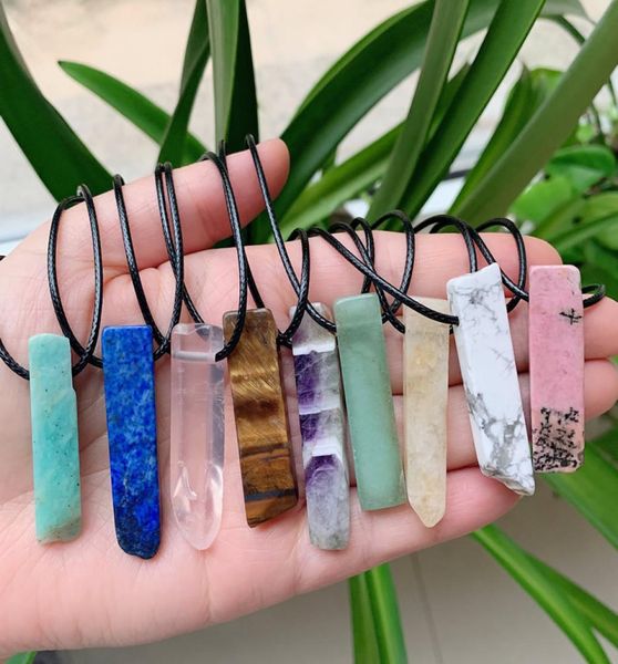 

irregular raw quartz pendulum natural stone pendant necklace amethyst amazonite citrines lapis pink crystal rope chain necklace he3391341, Silver