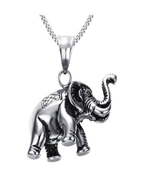 

stainless steel good luck animal vintage elephant pendant necklace chain7296684, Silver