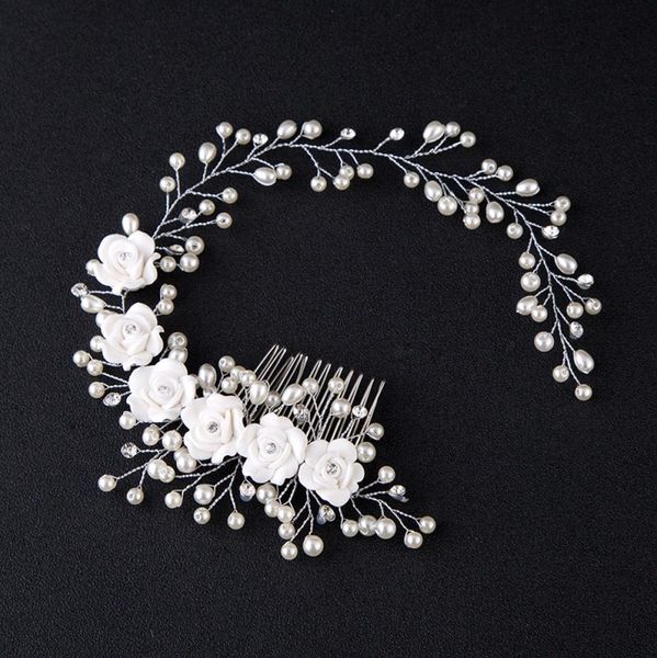 

korea headdress bridal wedding hair combs for bride pearls hair bands women hairpins bridal headpiece flower hair jewelry accessor1628922, Slivery;golden