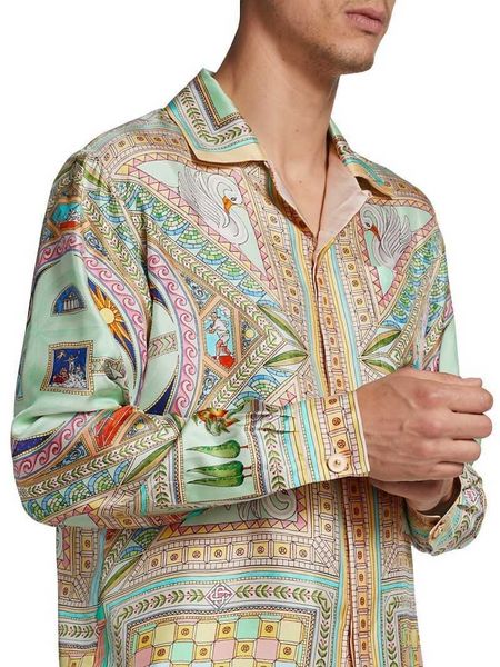 

casablanca le labyrinthe silk button-front shirt casablanc men designer button up shirts hawaiian casablanc polos, White;black