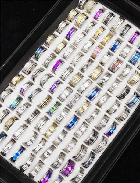 

50pcs box fashionable men039s rotating design letter ring titanium steel exquisite jewelry gift8809726, Silver