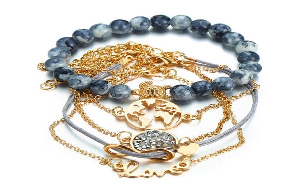 

selling bracelet creative retro map turtle diamond turquoise bracelet set five piece set1334726, Golden